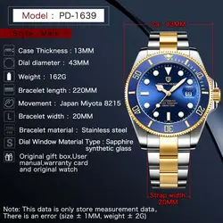 خرید ساعت مچی مردانه از علی اکسپرس PAGANI Design Top Brand Luxury Men Watches Gold Mechanical Stainless Steel Sapphire Glass Sport Waterproof 100M Clock PD-1639