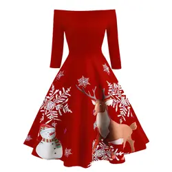 خرید لباس مجلسی از علی اکسپرس Christmas Woman Dress Off Shoulder Retro Evening Party Dress Long Sleeve Winter Dresses For Women 2020 Vintage Dresses Vestidos