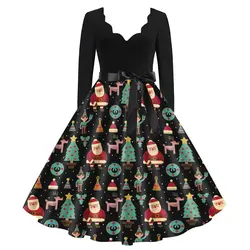 خرید لباس مجلسی زنانه ااز علی اکسپرس Vintage Woman Dress V Neck Long Sleeve Christmas 1950s Housewife Evening Party Dress With Sashes Winter Dresses For Women