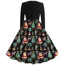 خرید لباس مجلسی زنانه ااز علی اکسپرس Vintage Woman Dress V Neck Long Sleeve Christmas 1950s Housewife Evening Party Dress With Sashes Winter Dresses For Women