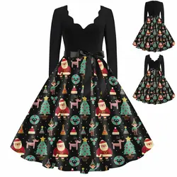 خرید لباس مجلسی زنانه ااز علی اکسپرس Vintage Woman Dress V Neck Long Sleeve Christmas 1950s Housewife Evening Party Dress With Sashes Winter Dresses For Women