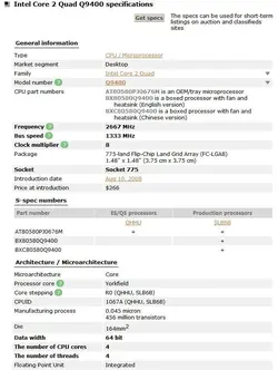 خرید سی پی یو اینتل INTEL CORE 2 QUAD-Core Q9400 Processor 2.66GHz 6MB L2 Cache FSB 1333 Desktop 95W LGA 775