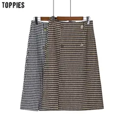 خرید دامن از علی اکسپرس Toppies Vintage Plaid Skirts Women High Waist Skirts Double Breasted Ladies Streetwear