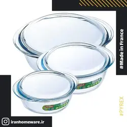 3 قابلمه پیرکس درب دار - سایز های 1 لیتر 1.6 لیتر و 2.4 لیتری  اصل فرانسه 912S637 - PYREX