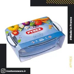 قابلمه مستطیل پیرکس درب دار - سایز 3 لیتری 33x20 سانتی اصل فرانسه 465A000 - PYREX