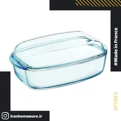 قابلمه مستطیل پیرکس درب دار - سایز 3 لیتری 33x20 سانتی اصل فرانسه 465A000 - PYREX