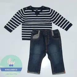 ست پلیور بافت و شلوار جین پسرانه