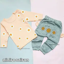 بلوز شلوار پنبه یقه دکمه دار طرح آفتابگردان