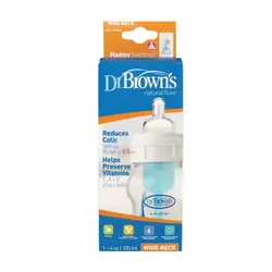 شیشه شیر پهن 120میل دکتر بروان    Dr. Brown's, Natural Flow, Wide-Neck, 0+ Months, 1 Bottle, 4 oz   (120 ml)