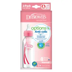 شیشه شیر طلقی 2 عددی 250 میل صورتی دکتر براون +Dr Brown's Narrow-Neck Options