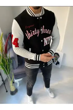 کاپشن کالج چاپ شده تک جنس یونیسکس مشکی تیری سه kfs00605