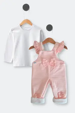 لباس سرهمی نوزادی دخترانه صورتی با روبان Mindytrendy