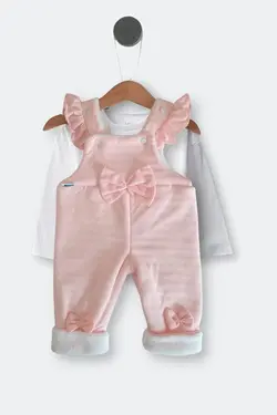 لباس سرهمی نوزادی دخترانه صورتی با روبان Mindytrendy