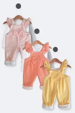 لباس سرهمی نوزادی دخترانه صورتی با روبان Mindytrendy