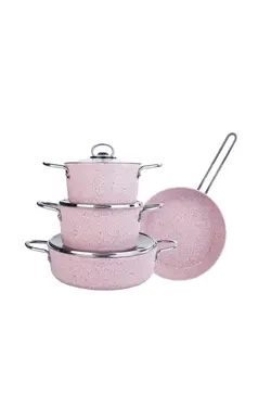 ست آشپزی 7 پارچه قابلمه و ماهیتابه صورتی Karaca Biogranit Alfa Pink 153.03.08.081127
