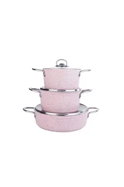 ست آشپزی 7 پارچه قابلمه و ماهیتابه صورتی Karaca Biogranit Alfa Pink 153.03.08.081127