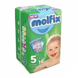 پوشک کامل بچه سایز ۵ وزن ۴ تا ۹ کیلویی ۱۰ عددی مارک مولفیکس( molfix)