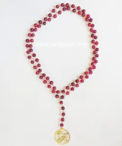 گردنبند بلند یاقوت هندی و مدال وان یکاد استیل sz13291