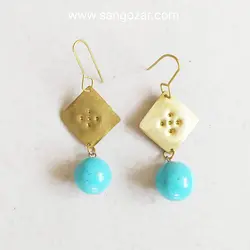 گوشواره برنجی و‌ سنگ فیروزه sz13277