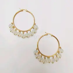 گوشواره حلقه ای استیل طلایی و سنگ مون استون ( سنگ ماه )