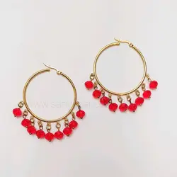 گوشواره حلقه ای استیل طلایی و کریستال قرمز