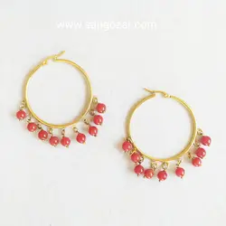 گوشواره حلقه ای استیل و سنگ عقیق قهوه ای sz13297