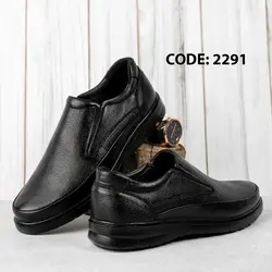 کفش مردانه بدون بند چرم تمام مشکی - کد 2291