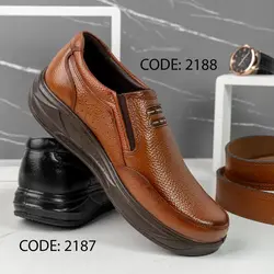 کفش چرم طبیعی عسلی زیره قهوه ای سوخته - کد2188