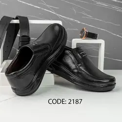 کفش تمام مشکی چرم طبیعی - کد 2187