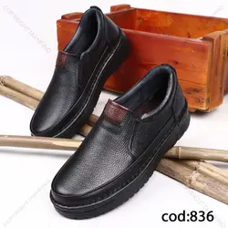 کفش چرم طبیعی مشکی دوردوخت - کد 836