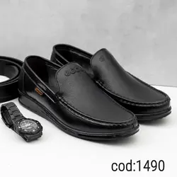 کفش چرم طبیعی مردانه کالج تمام مشکی - کد ecco 1490