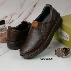 کفش چرم طبیعی قهوه ای دوردوخت821(Th1)