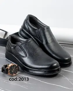 کفش چرم طبیعی بدون بند تمام مشکی - کد ART 2013