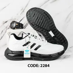 کتونی بنددار آدیداس سفید زیره ژله ای مشکی - کد 2284