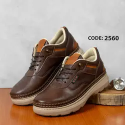 کفش بنددار قهوه ای سوخته بغل طرح دار زیره کرم OSH - کد 2560