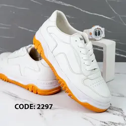 کتونی بنددار سفید زیره آجری - کد 2297