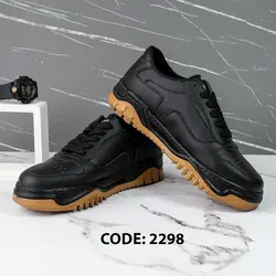 کتونی بنددار مشکی زیره آجری - کد 2298