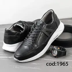 کتونی بنددار تمام مشکی کنار مثلثی زیره سفید - کد 1965