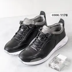 کتونی مشکی چرم سوگو زیره تمام سفید - کد 1178