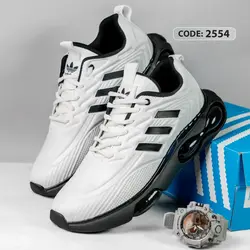 کتونی بنددار آدیداس سفید سایز بزرگ - کد 2554