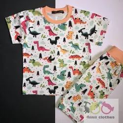 ست راحتی تیشرت شلوارک طرح دایناسور و درخت - توتوکید