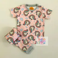 ست راحتی آستین کوتاه شلوار طرح یونیکورن صورتی - توتوکید