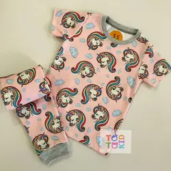 ست راحتی آستین کوتاه شلوار طرح یونیکورن صورتی - توتوکید