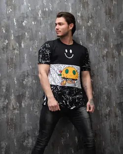 تیشرت مشکی لبخند   TS1081 SPINDLE