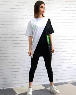 تیشرت سفید/مشکی TS1071 Monster