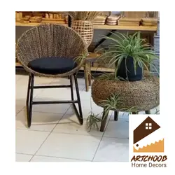 صندلی حصیری پایه فلزی نشیمن مشکی