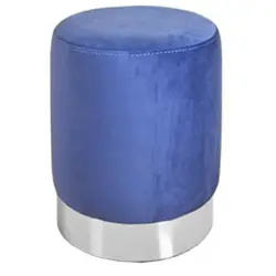 پاف استوانه ای مخمل تشک آبی کاربنی پایه نقره ای