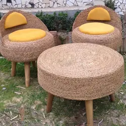 صندلی حصیری تشک زرد