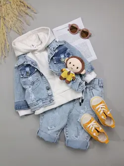 مشخصات، قیمت و خرید کت و شلوار جین زاپدار کمر کش - بانی بی بی