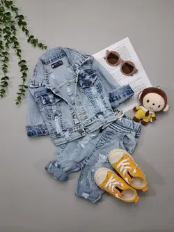 مشخصات، قیمت و خرید کت و شلوار جین زاپدار کمر کش - بانی بی بی